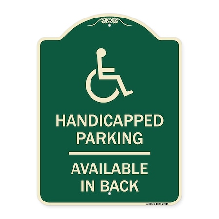 Handicapped Parking Available In Back With Graphic Heavy-Gauge Aluminum Architectural Sign